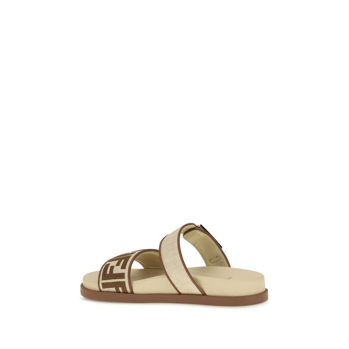 Brown Raffia Flat Sandals Fendi