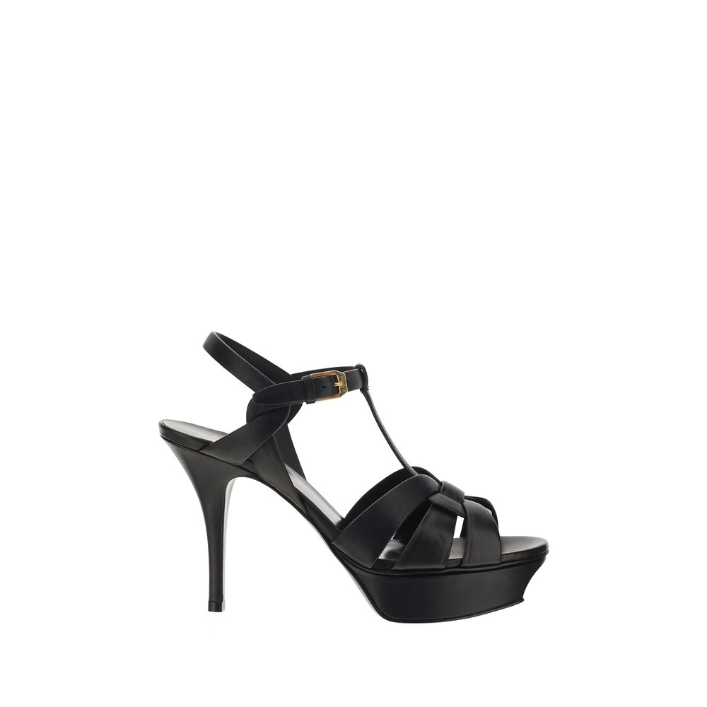 Black Calf Leather Bos Taurus Platform Sandals Saint Laurent