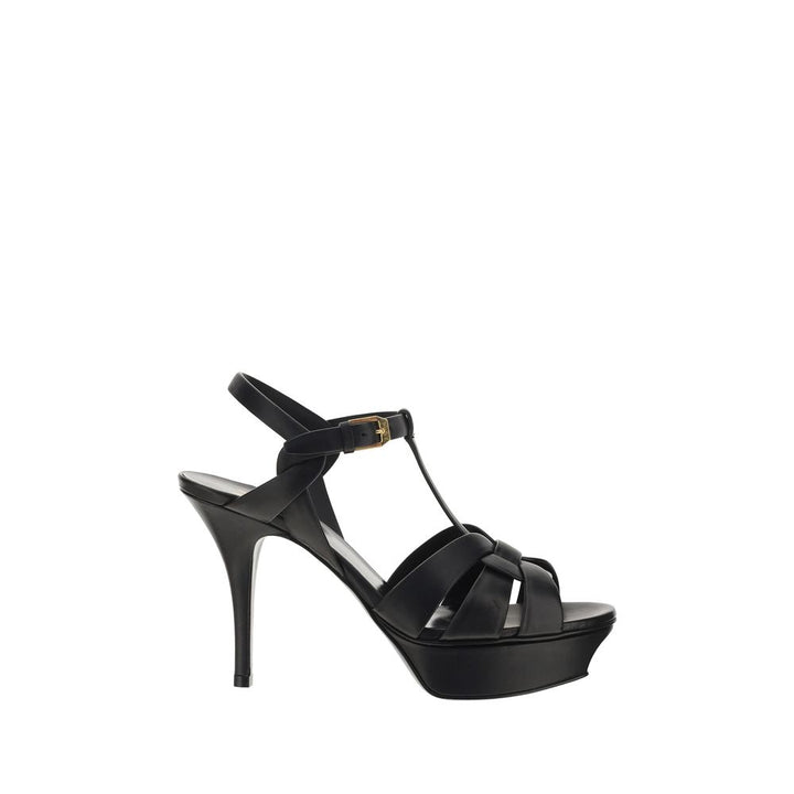 Black Calf Leather Bos Taurus Platform Sandals Saint Laurent
