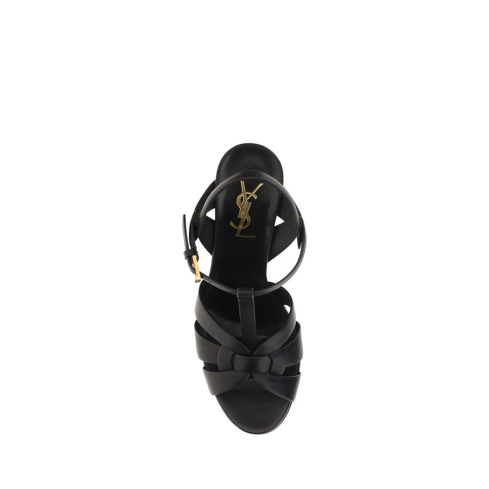 Black Calf Leather Bos Taurus Platform Sandals Saint Laurent