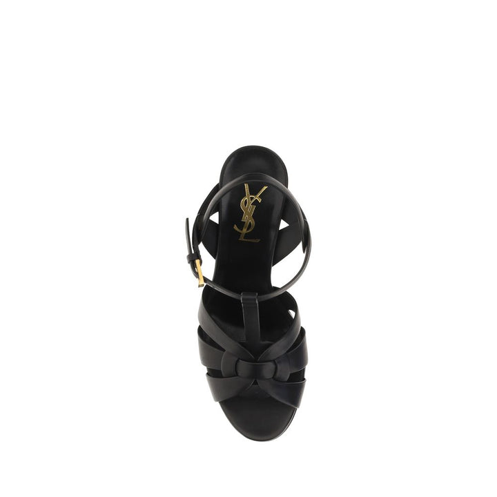 Black Calf Leather Bos Taurus Platform Sandals Saint Laurent