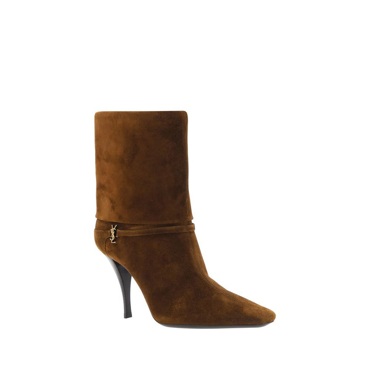 Brown Calf Leather Bos Taurus High Heel Boots Saint Laurent