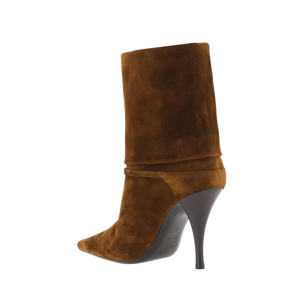 Brown Calf Leather Bos Taurus High Heel Boots Saint Laurent