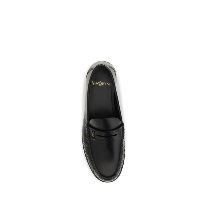 Black Calf Leather Bos Taurus Slip-On Loafers Saint Laurent