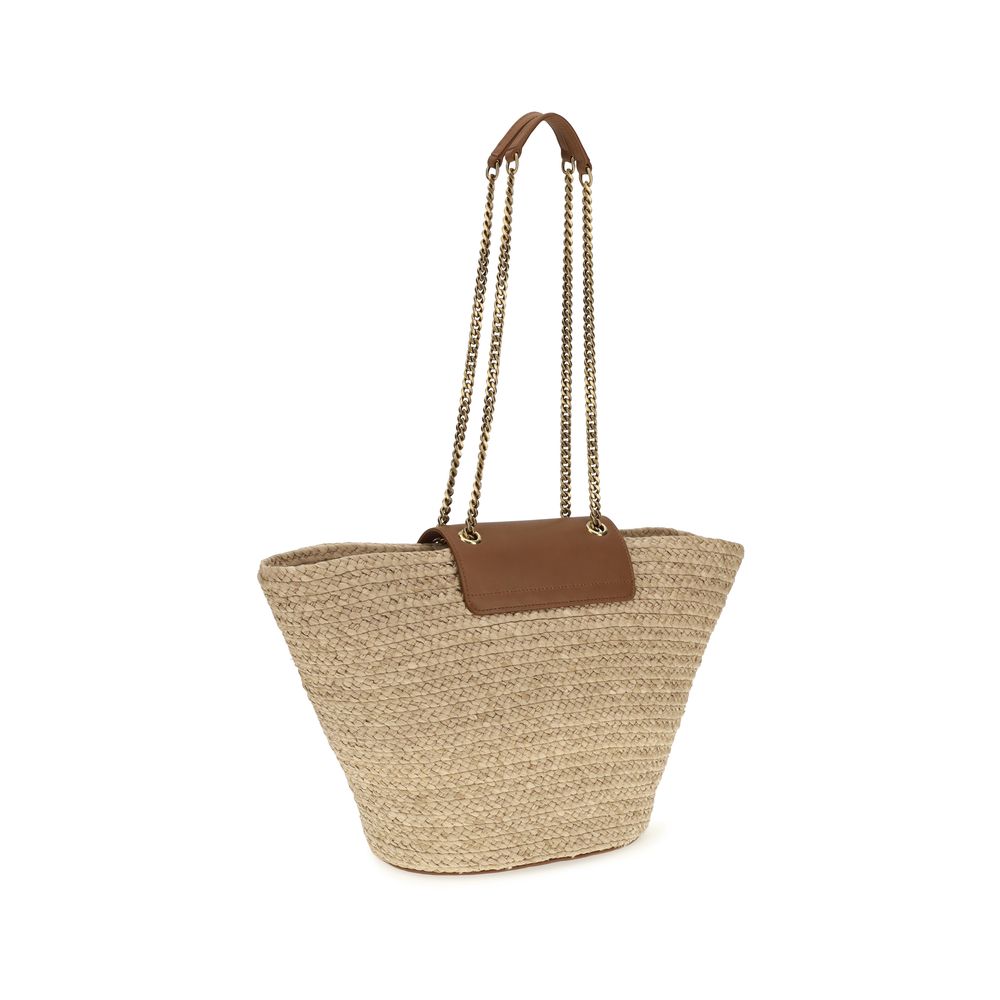 Beige Raffia Shoulder Bag Saint Laurent
