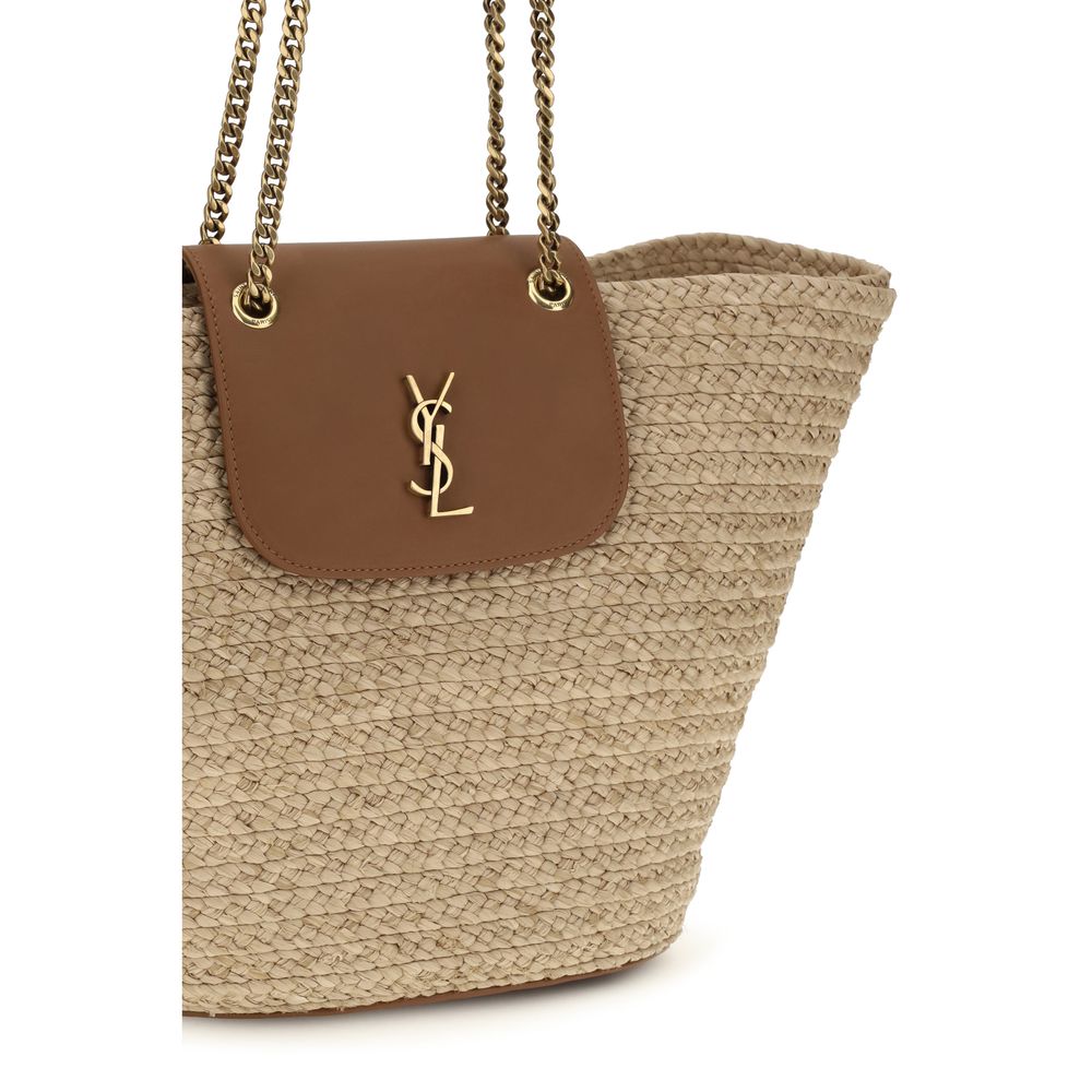 Beige Raffia Shoulder Bag Saint Laurent
