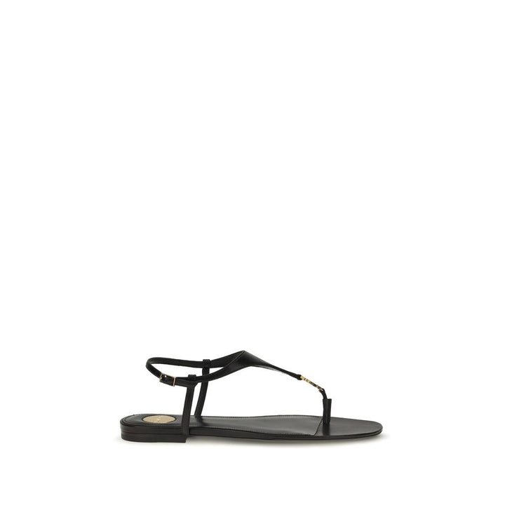 Black Calf Leather Bos Taurus Flat Sandals Saint Laurent