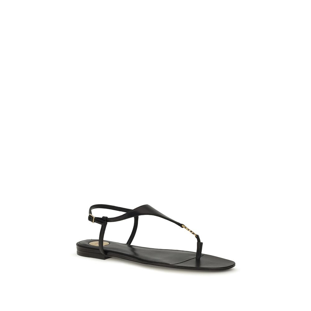 Black Calf Leather Bos Taurus Flat Sandals Saint Laurent