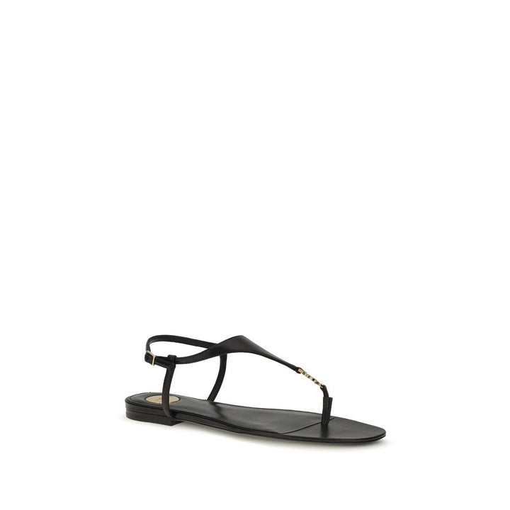 Black Calf Leather Bos Taurus Flat Sandals Saint Laurent