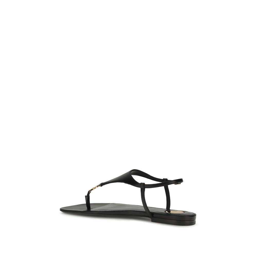Black Calf Leather Bos Taurus Flat Sandals Saint Laurent