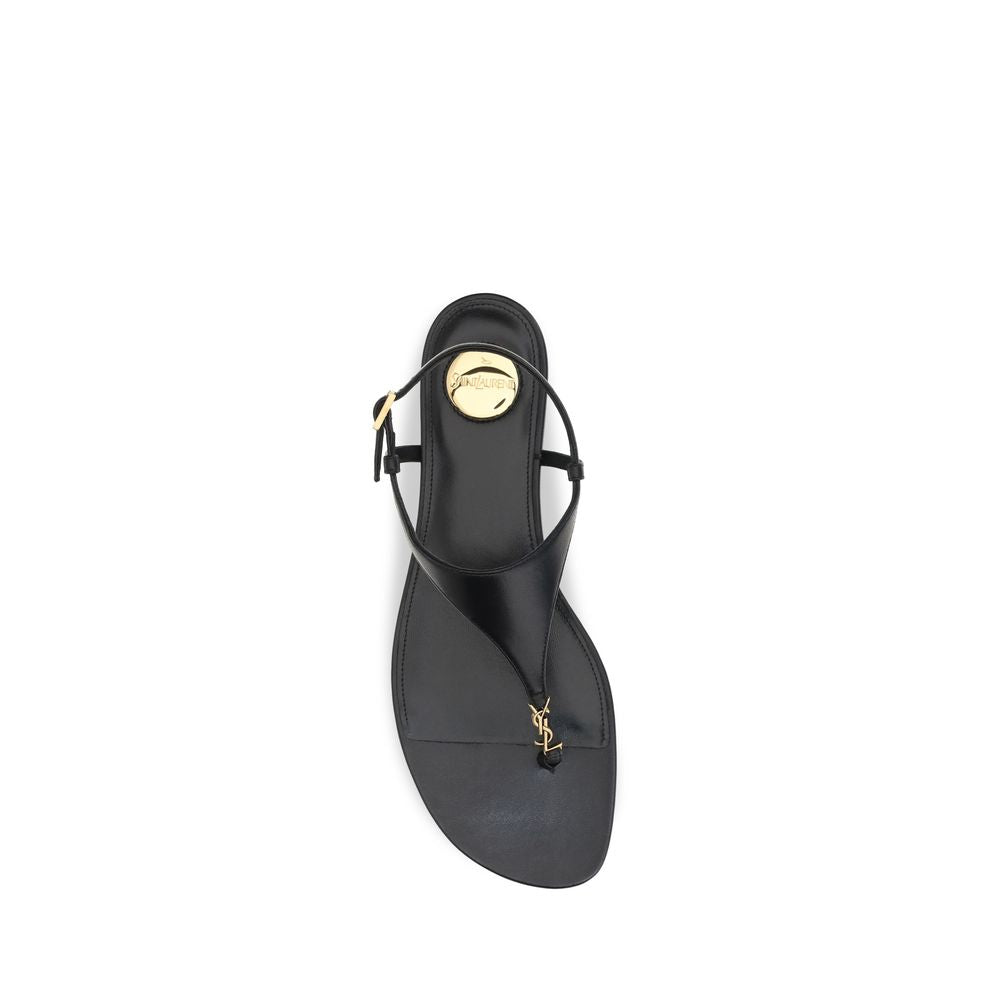 Black Calf Leather Bos Taurus Flat Sandals Saint Laurent