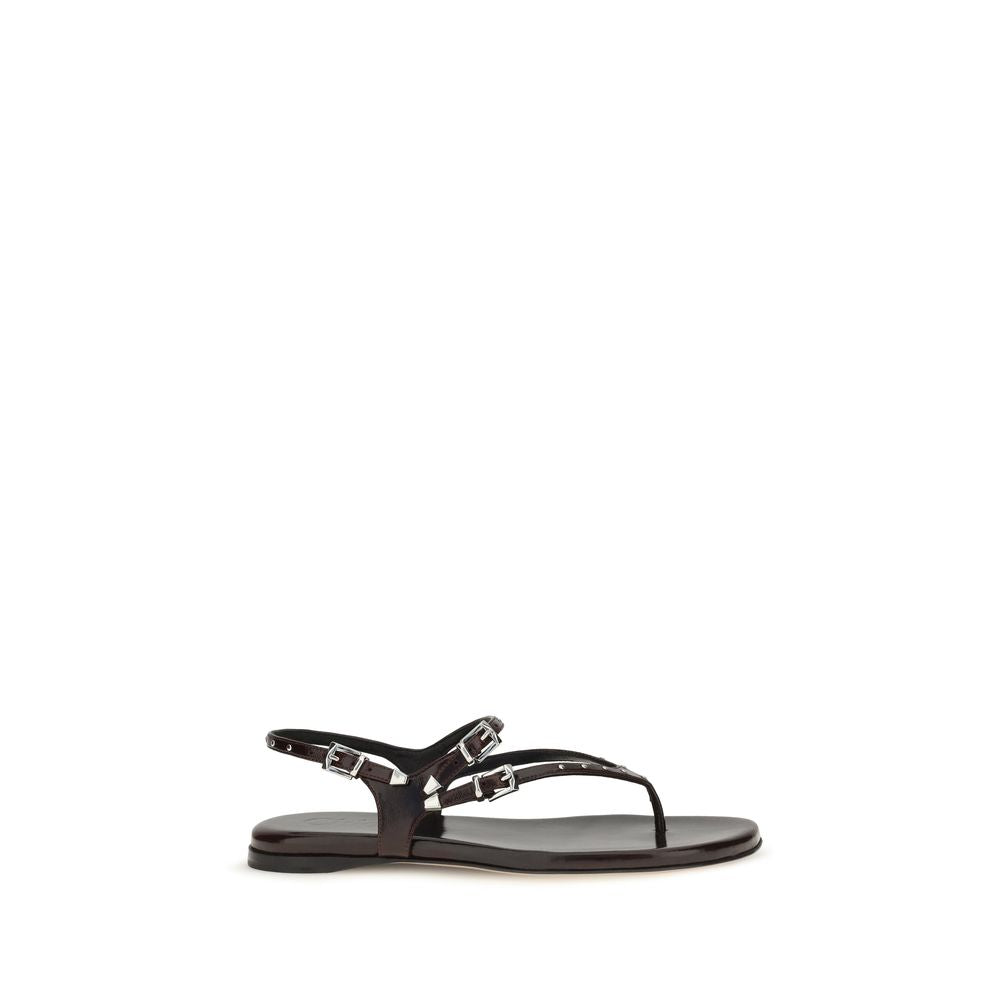 Black Calf Leather Bos Taurus Flat Sandals Chloé