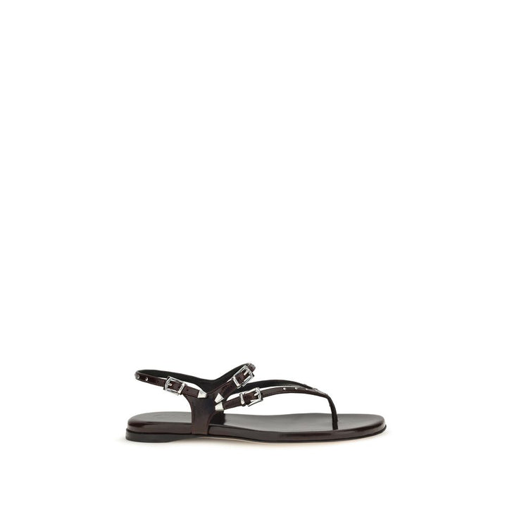 Black Calf Leather Bos Taurus Flat Sandals Chloé