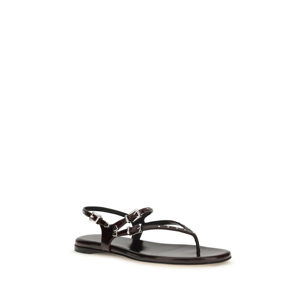 Black Calf Leather Bos Taurus Flat Sandals Chloé