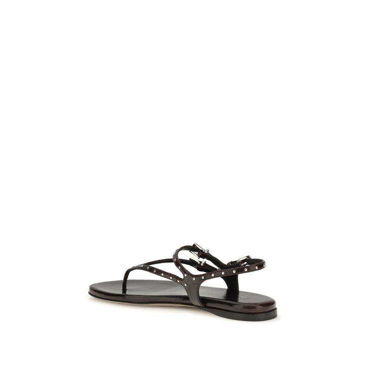 Black Calf Leather Bos Taurus Flat Sandals Chloé