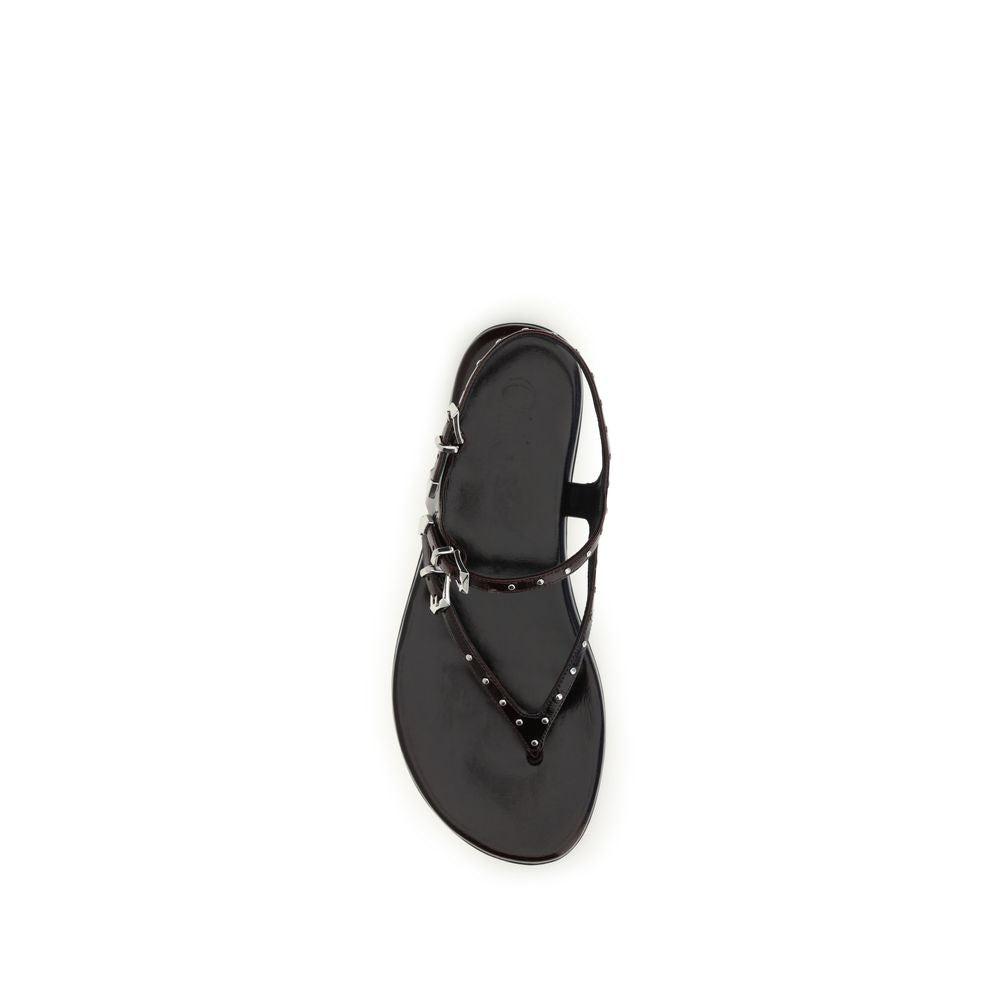 Black Calf Leather Bos Taurus Flat Sandals Chloé