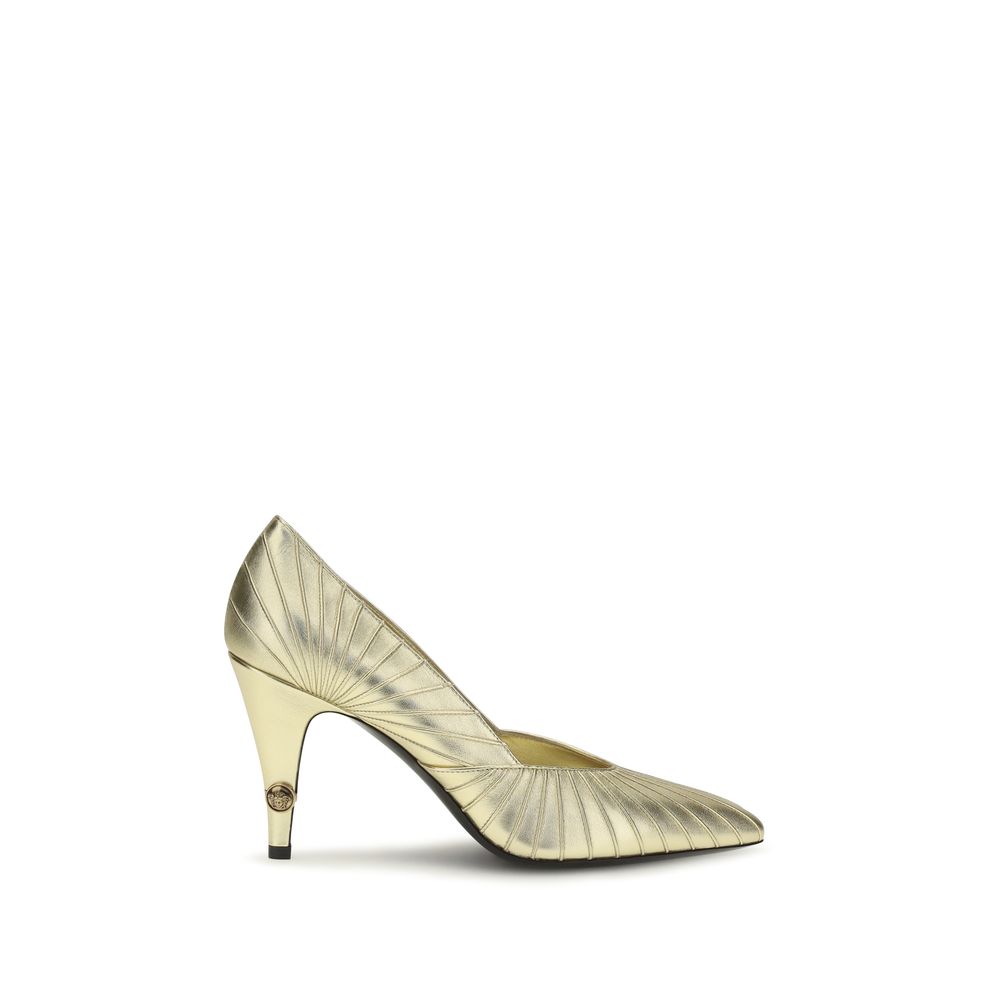 Gold Calf Leather Bos Taurus High Heel Pumps Versace