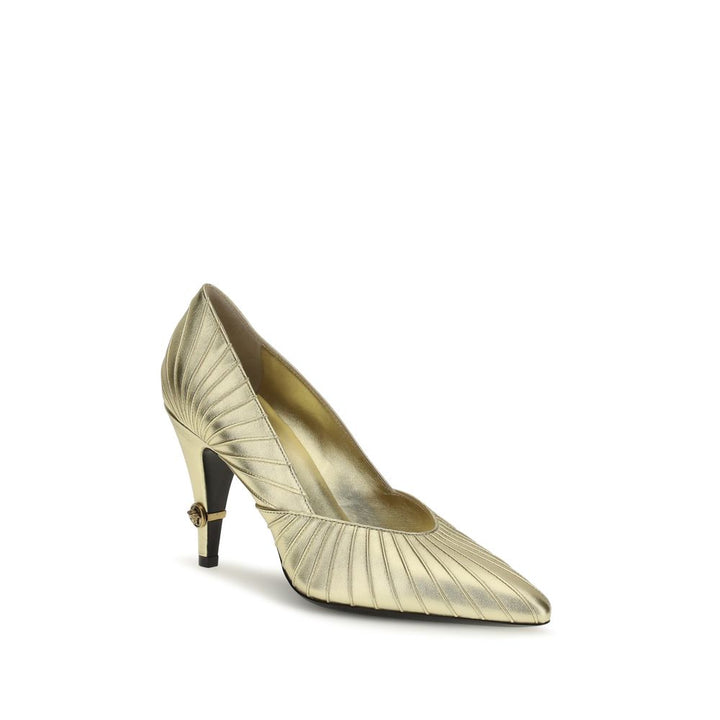 Gold Calf Leather Bos Taurus High Heel Pumps Versace