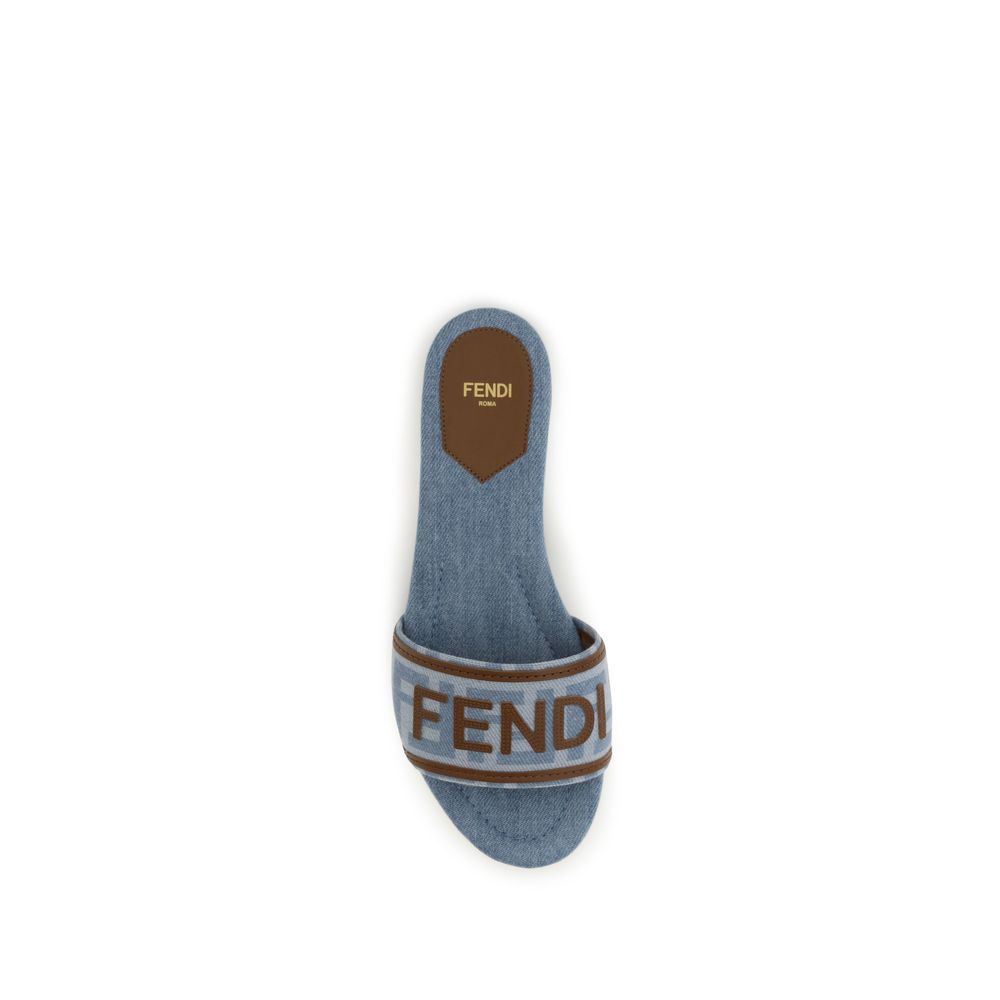Blue Polyamide Flat Sandals Fendi