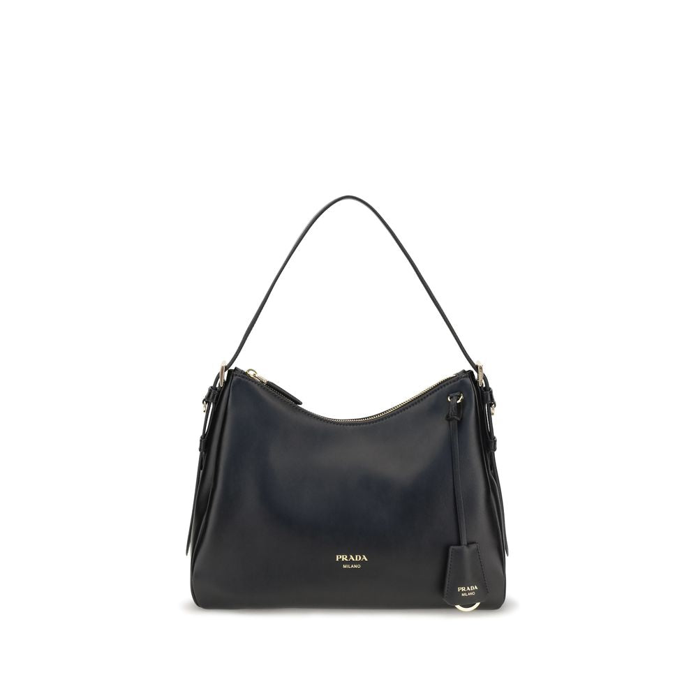 Black Calf Leather Bos Taurus Shoulder Bag Prada