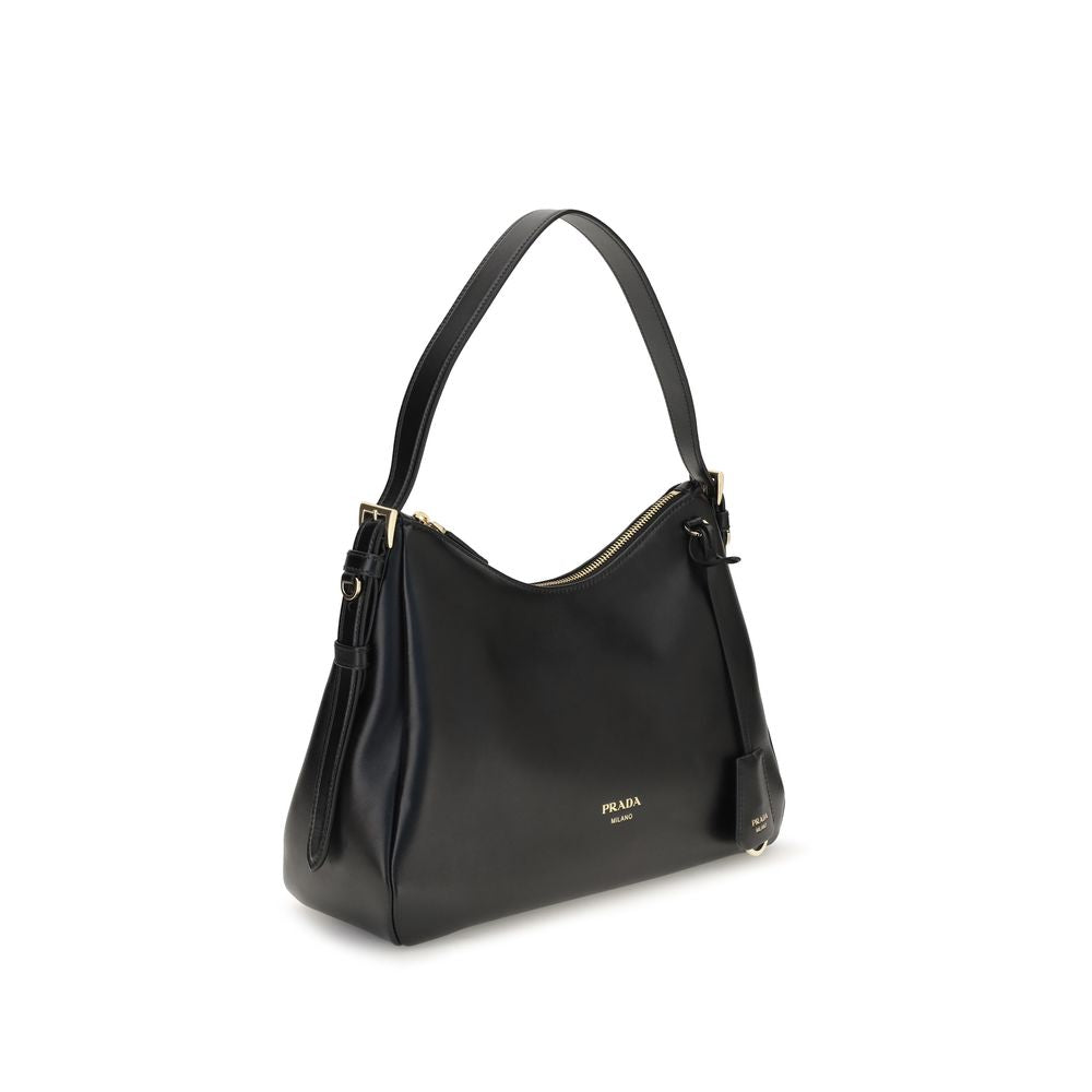 Black Calf Leather Bos Taurus Shoulder Bag Prada