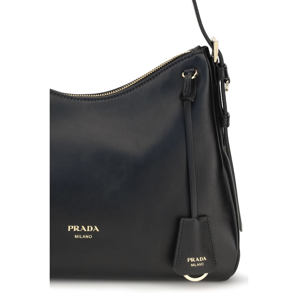 Black Calf Leather Bos Taurus Shoulder Bag Prada