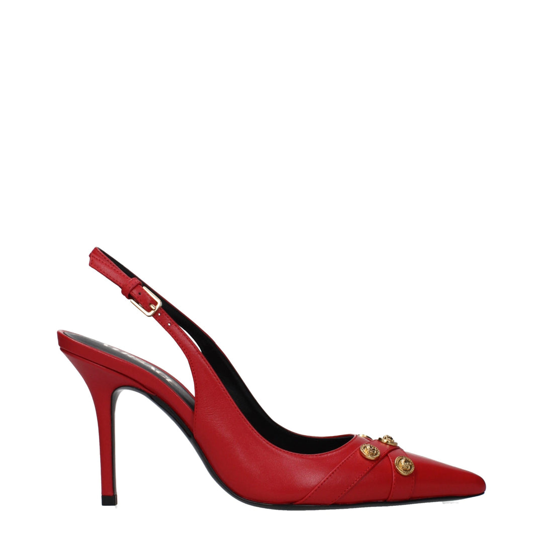 Red Leather High Heel Pumps Versace