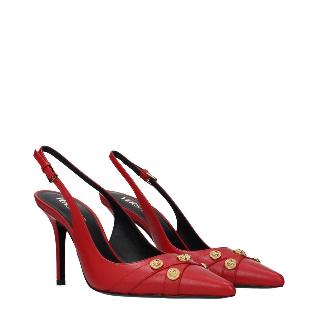 Red Leather High Heel Pumps Versace