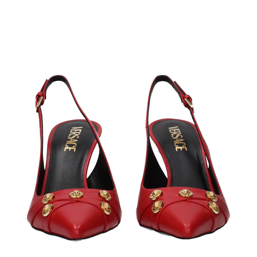 Red Leather High Heel Pumps Versace