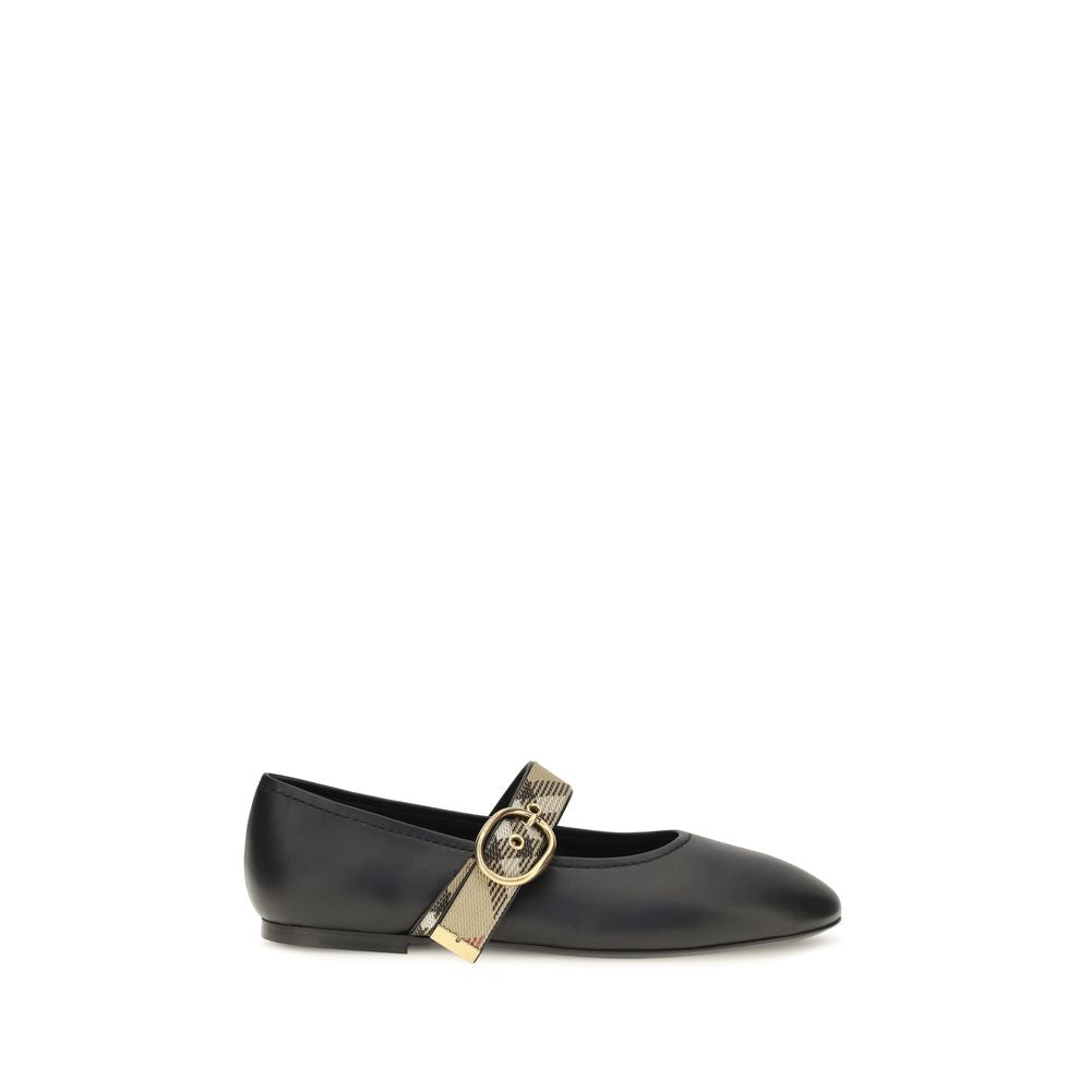 Black Calf Leather Bos Taurus Ballet Flats Burberry