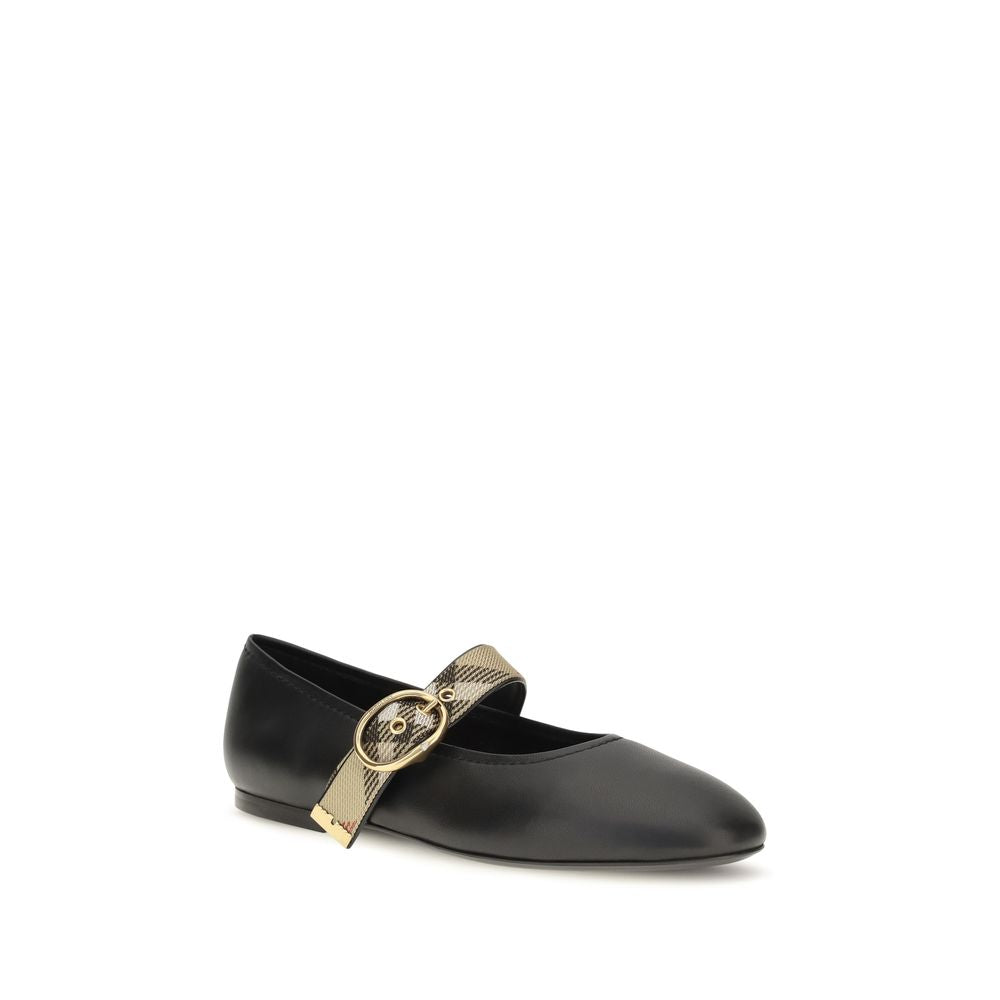 Black Calf Leather Bos Taurus Ballet Flats Burberry