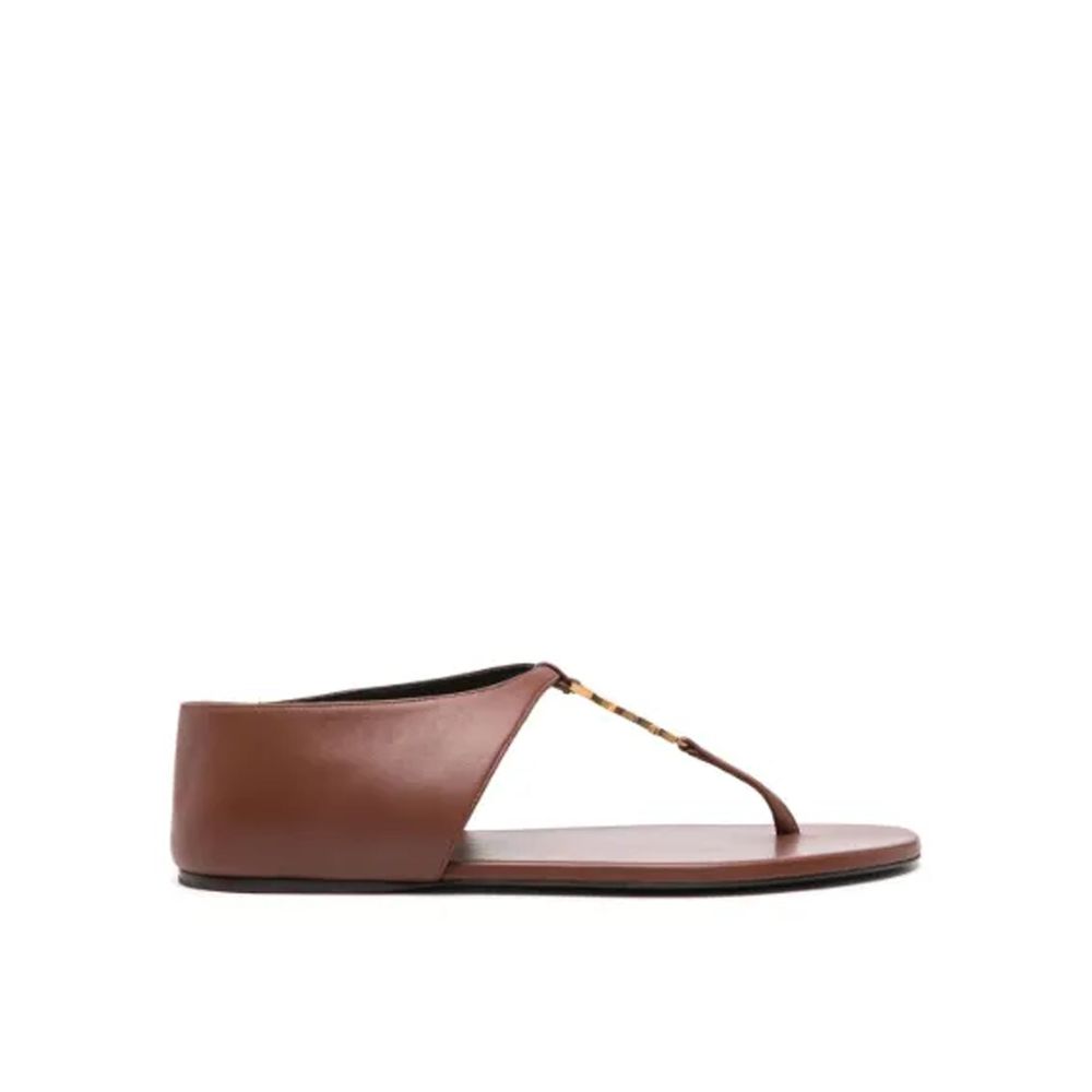 Brown Lamb Leather Flip-Flop Sandals Saint Laurent