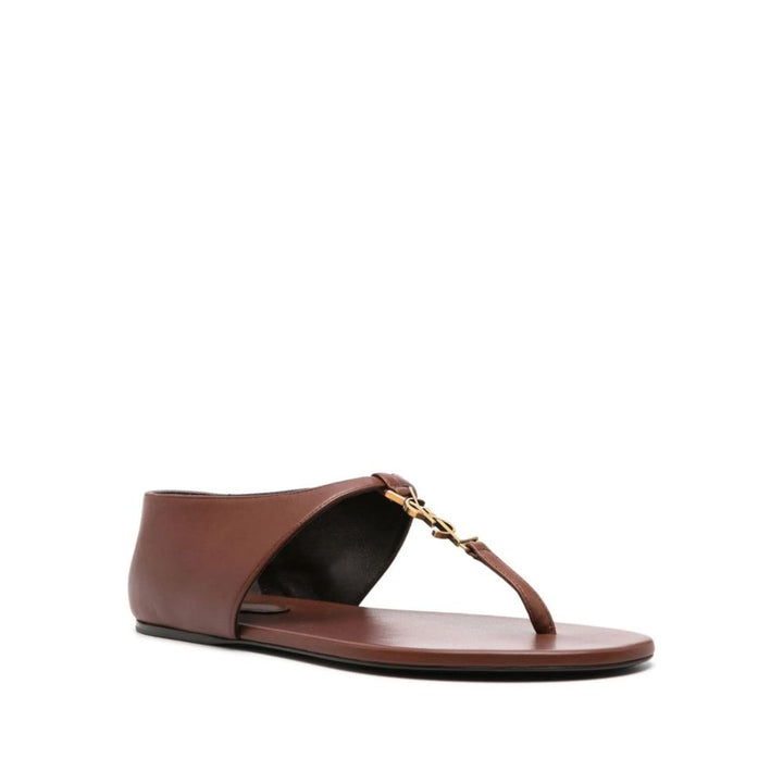 Brown Lamb Leather Flip-Flop Sandals Saint Laurent