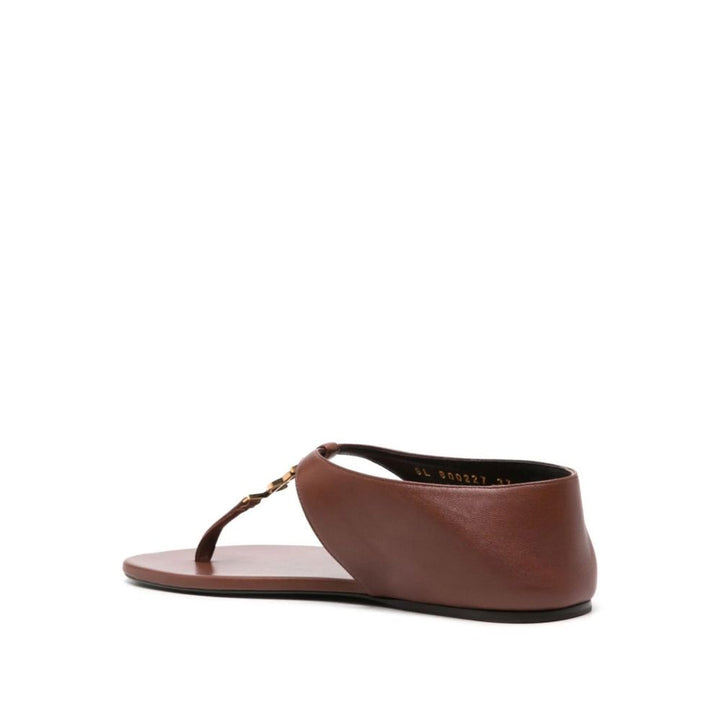Brown Lamb Leather Flip-Flop Sandals Saint Laurent