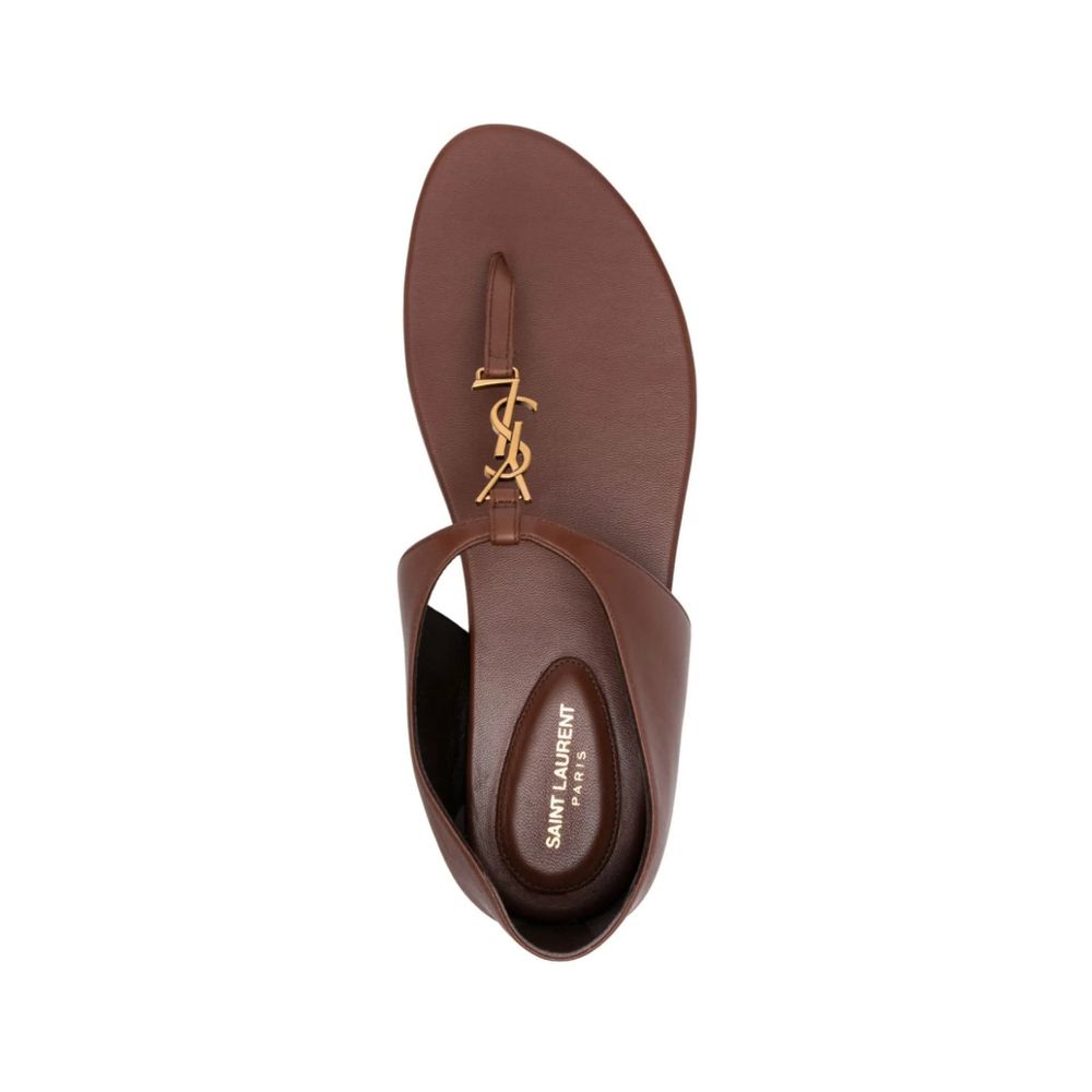 Brown Lamb Leather Flip-Flop Sandals Saint Laurent