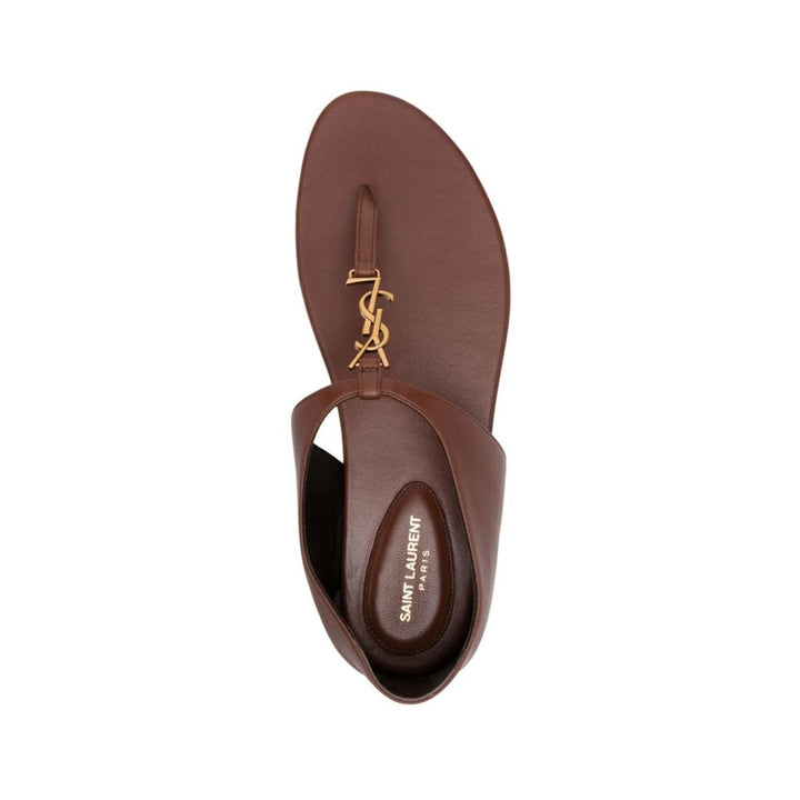 Brown Lamb Leather Flip-Flop Sandals Saint Laurent