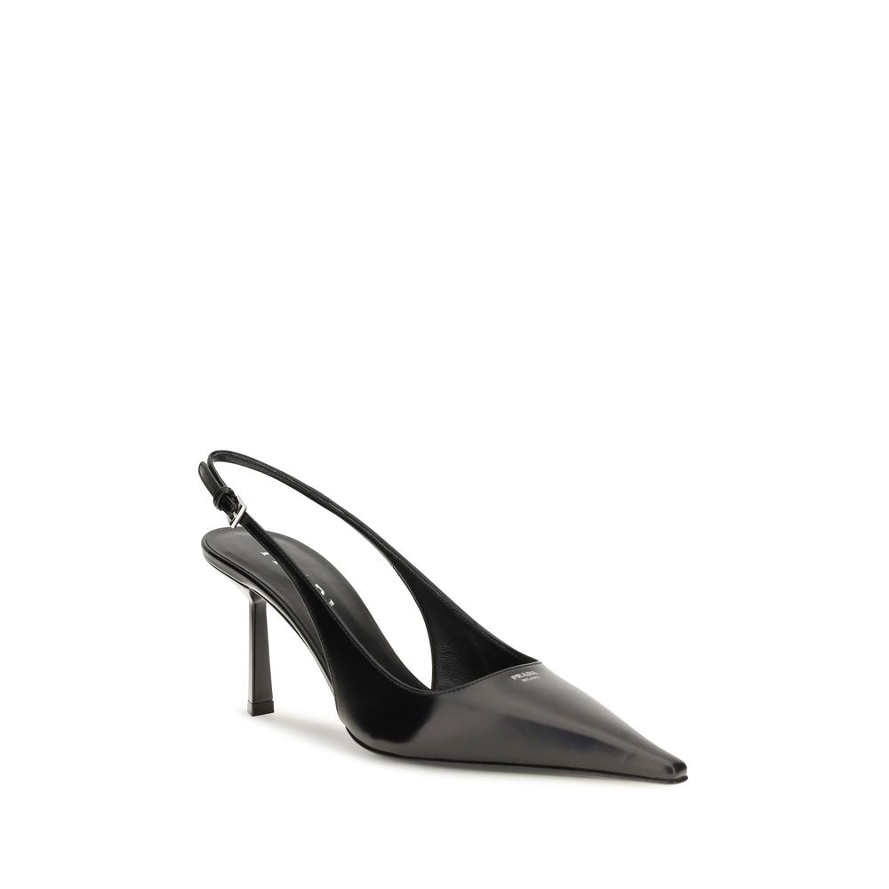 Black Calf Leather Bos Taurus High Heel Pumps Prada