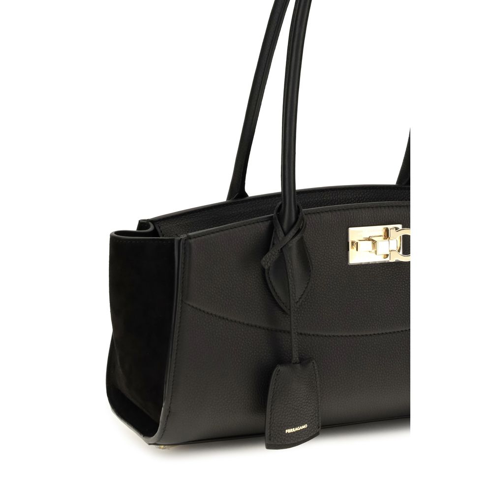 Black Calf Leather Bos Taurus Shoulder Bag Ferragamo