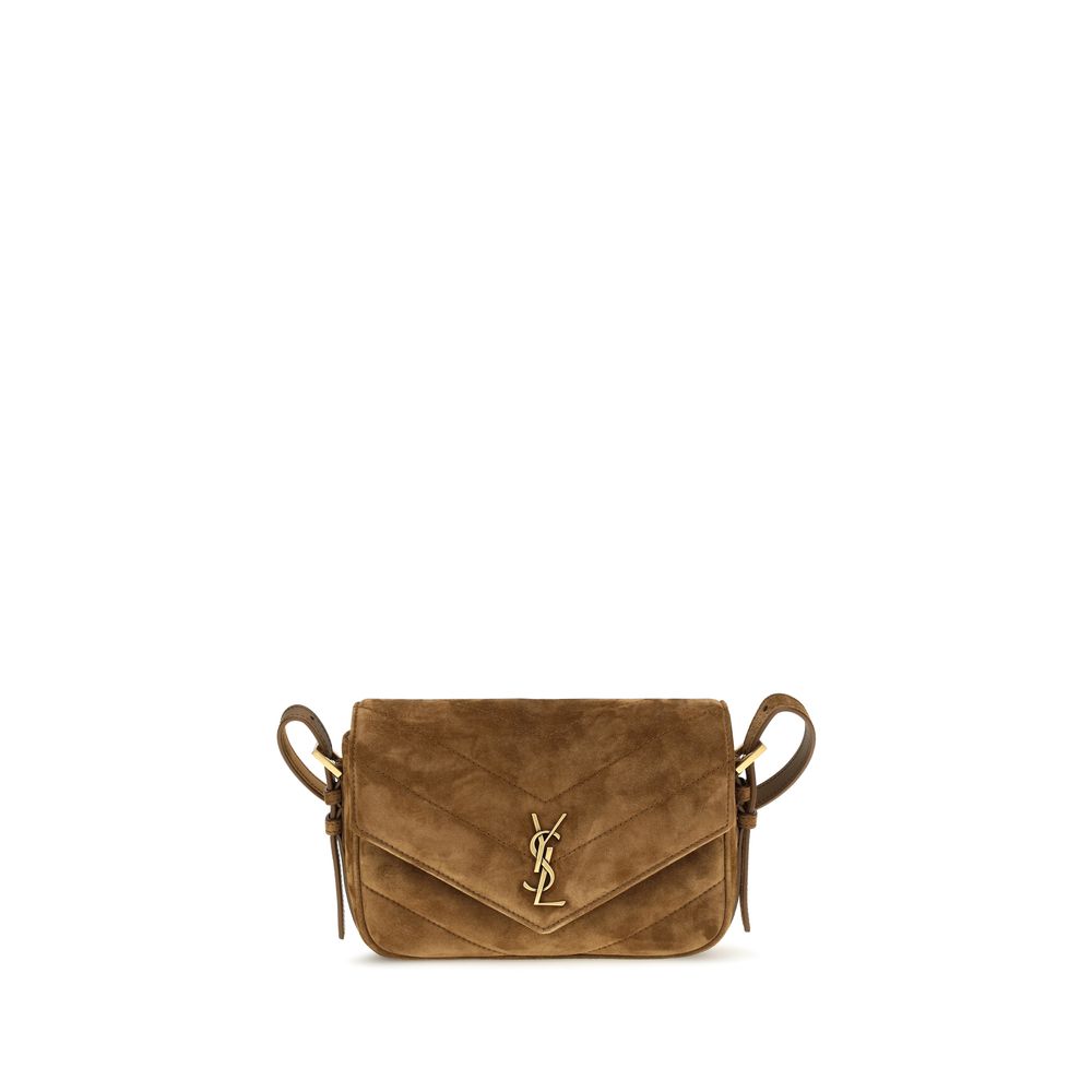 Brown Suede Leather Shoulder Bag Saint Laurent