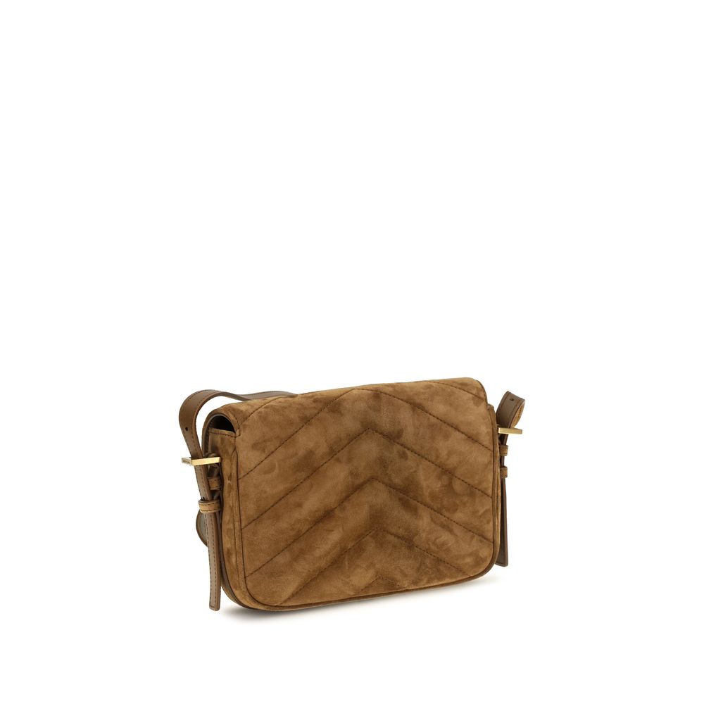 Brown Suede Leather Shoulder Bag Saint Laurent