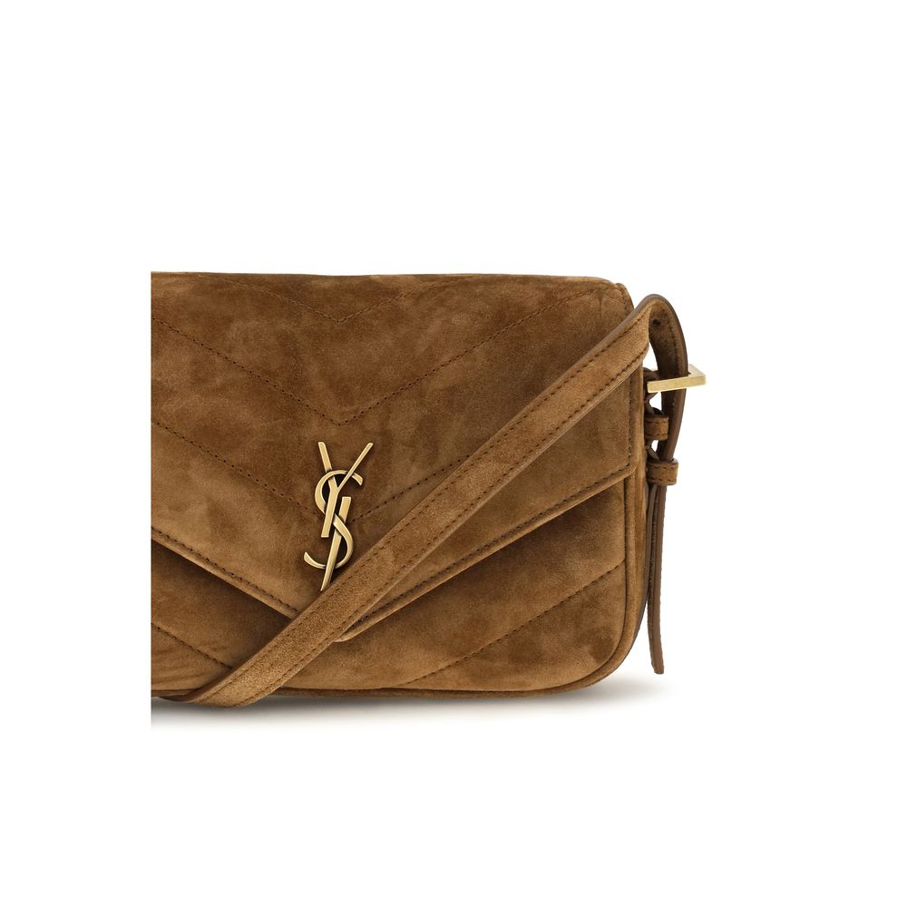 Brown Suede Leather Shoulder Bag Saint Laurent