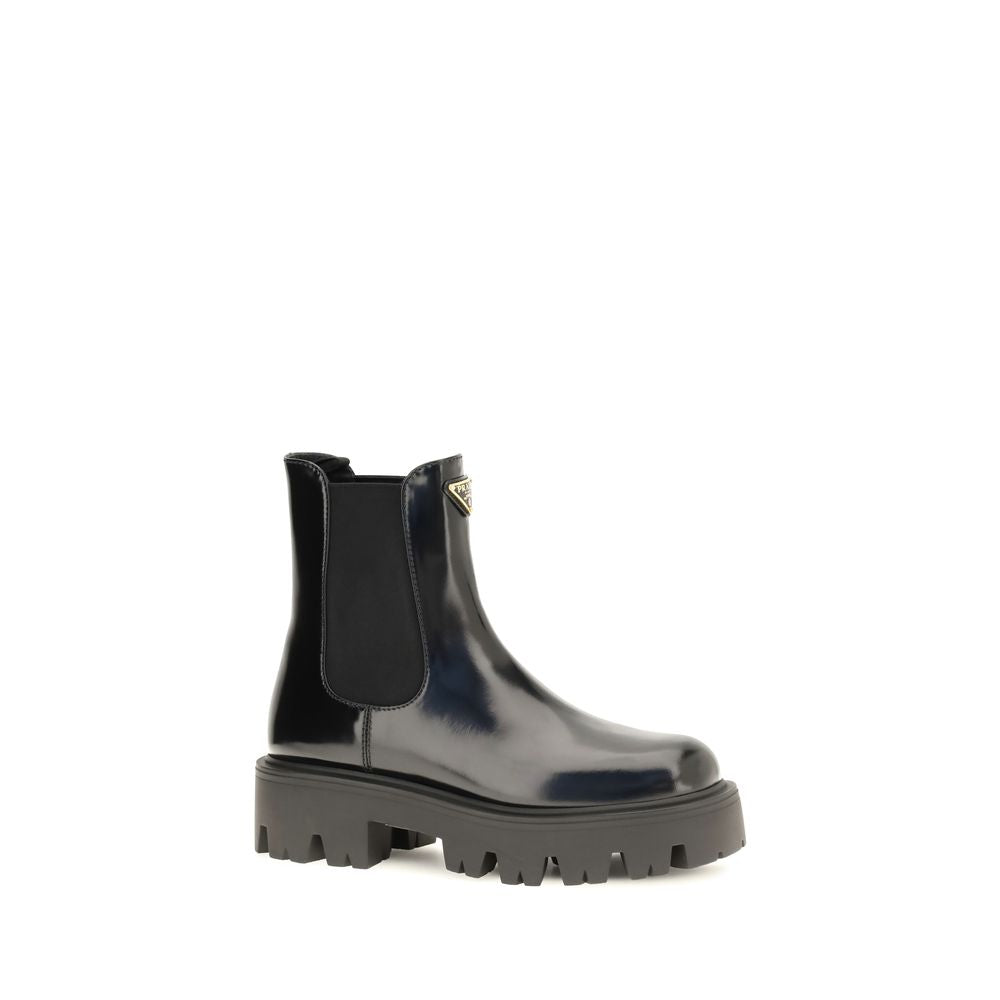 Black Calf Leather Bos Taurus Chelsea Boots Prada