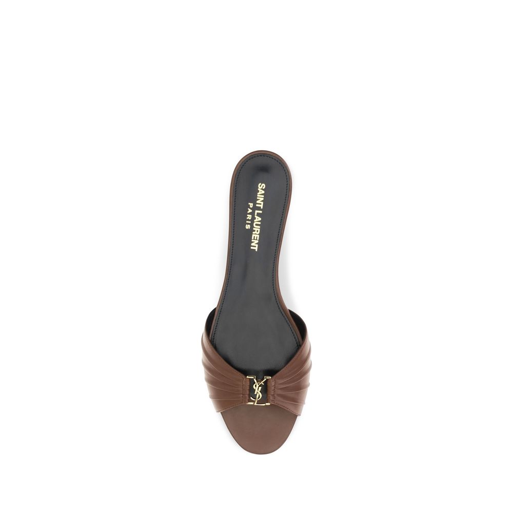 Brown Calf Leather Bos Taurus Mules Saint Laurent