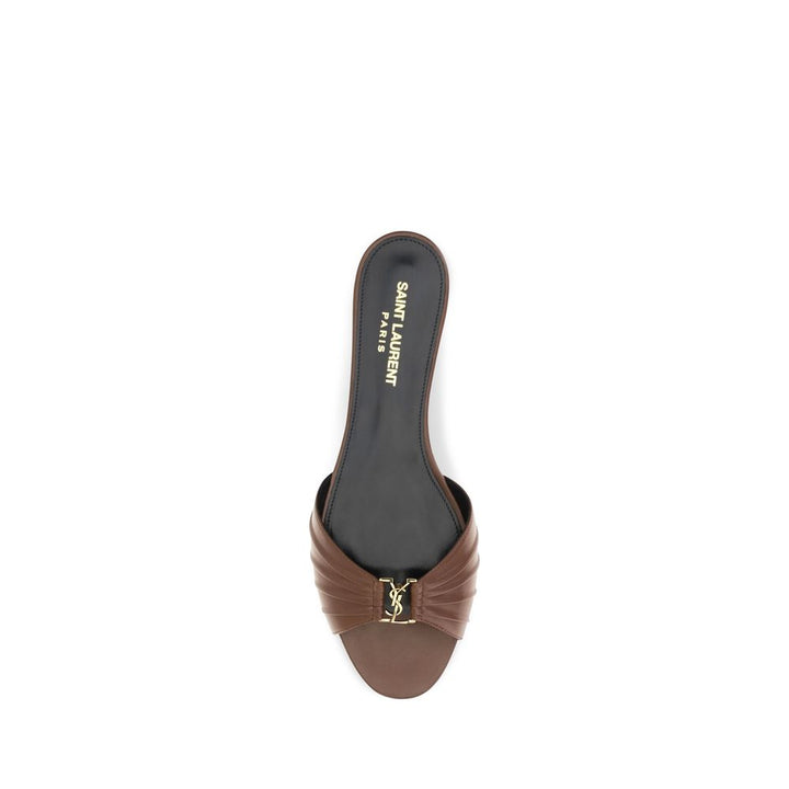 Brown Calf Leather Bos Taurus Mules Saint Laurent