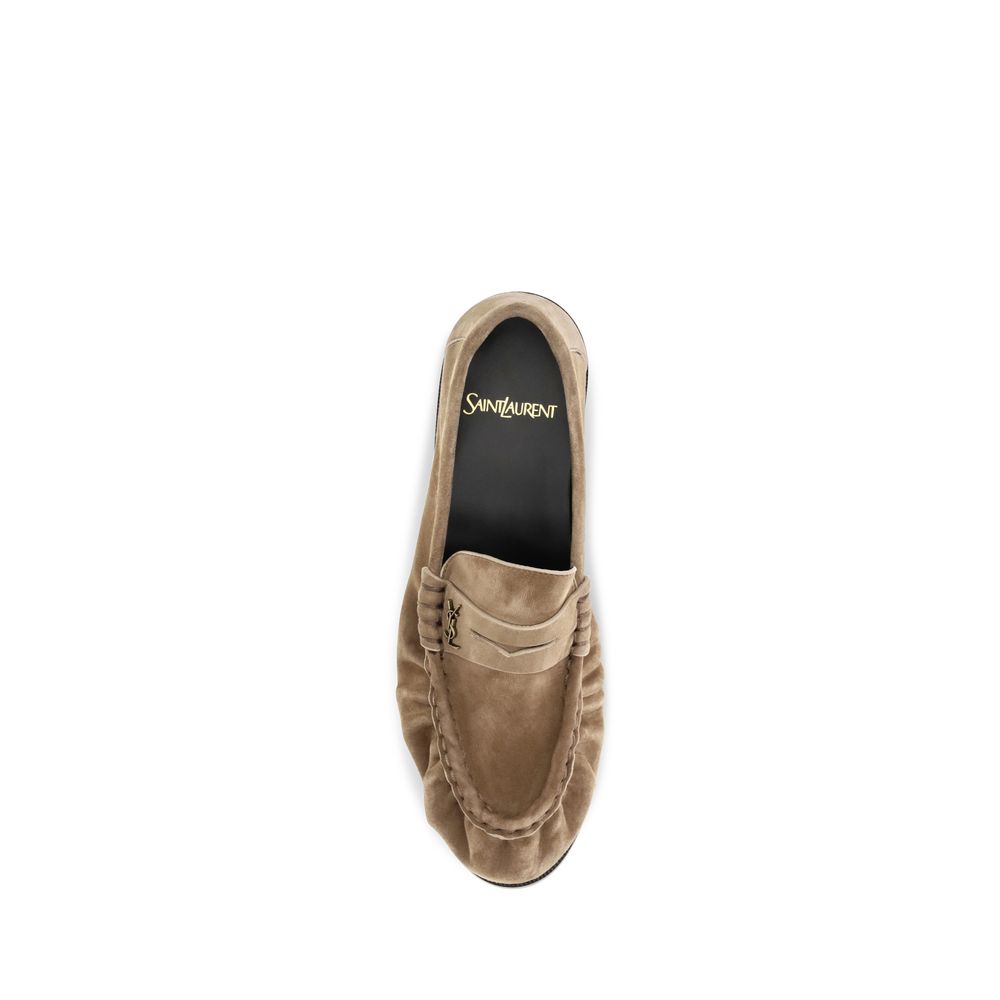 Beige Calf Leather Bos Taurus Slip-On Loafers Saint Laurent