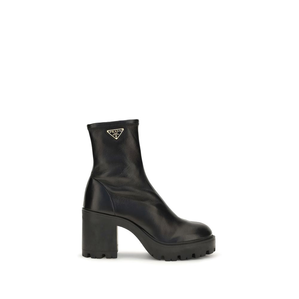 Black Calf Leather Bos Taurus Ankle Boots Prada