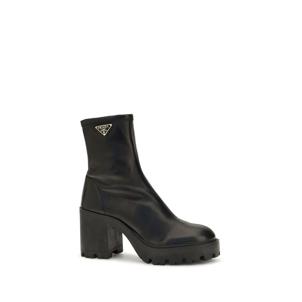 Black Calf Leather Bos Taurus Ankle Boots Prada