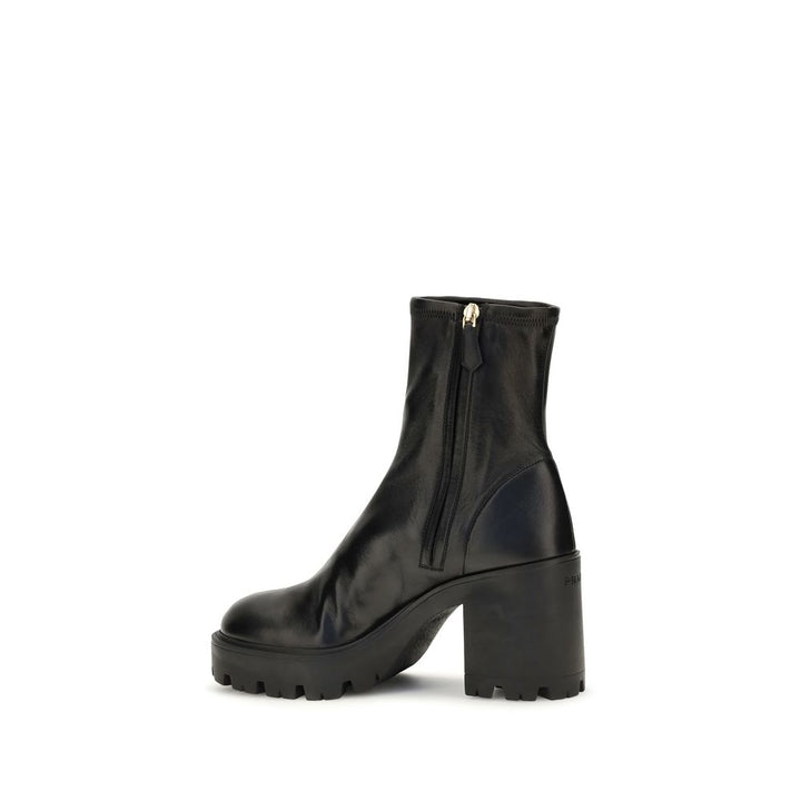 Black Calf Leather Bos Taurus Ankle Boots Prada