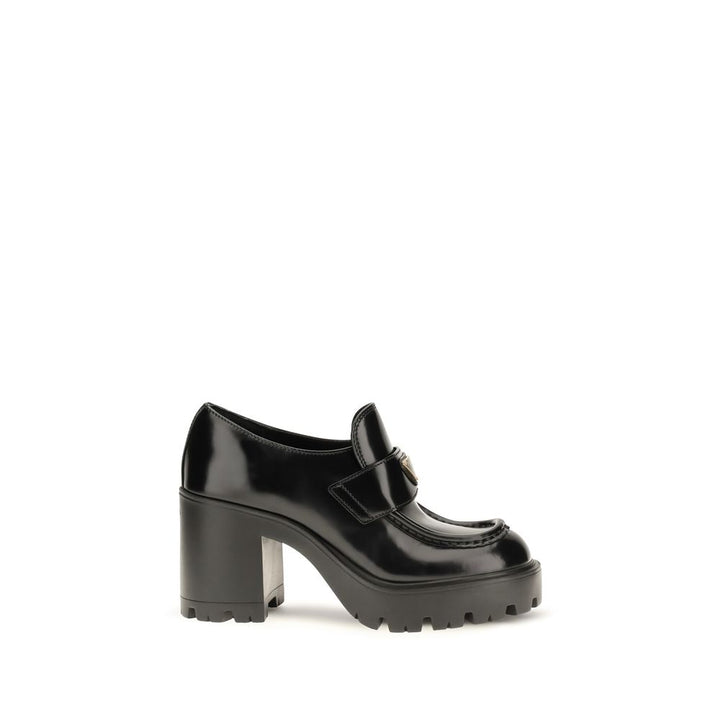 Black Calf Leather Bos Taurus Platform Loafers Prada