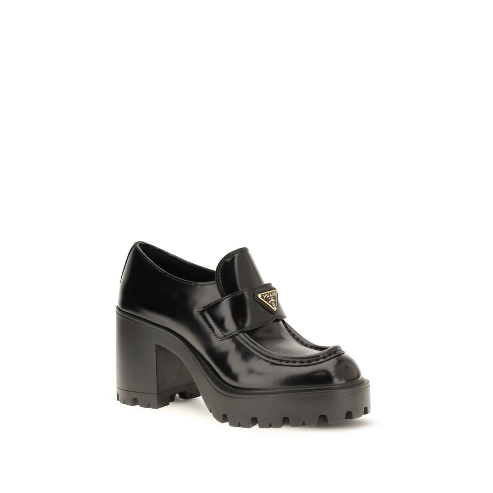 Black Calf Leather Bos Taurus Platform Loafers Prada